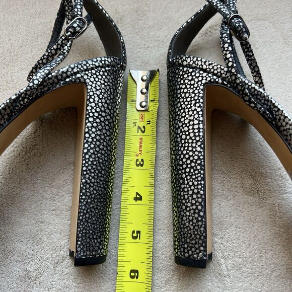 Alexandre Birman Lenny Silver On Black Leather Platform Heeled Sandal 39.5/9-9.5 - Picture 12 of 16